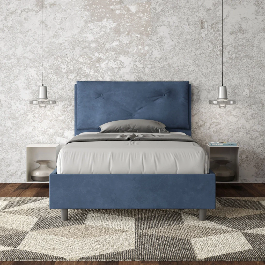 BS COM Letto una piazza e mezza senza rete imbottito 130x200 microfibra blu Large - Image 4