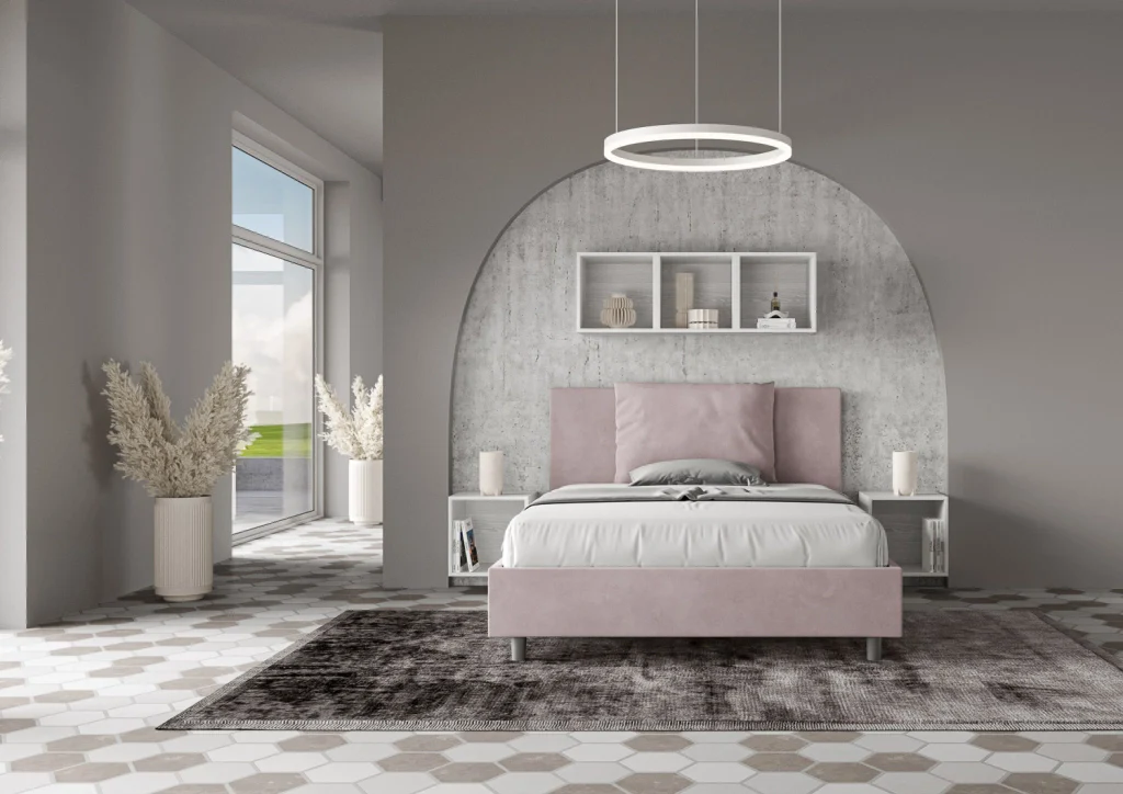 BS COM Letto una piazza e mezza senza rete imbottito 130x200 microfibra glicine - Image 2