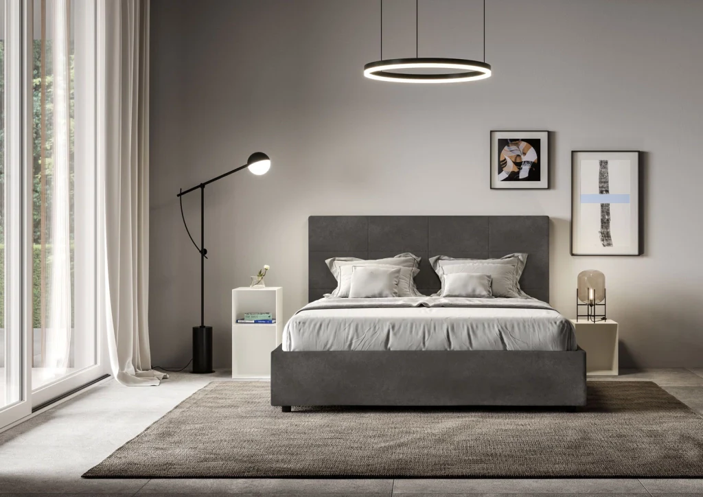 BS COM Letto una piazza e mezza senza rete imbottito 130x200 microfibra grigio - Image 3