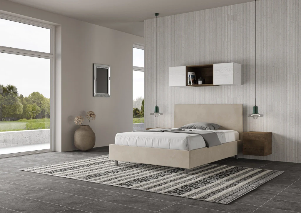 BS COM Letto una piazza e mezza senza rete imbottito 130x200 microfibra sabbia - Image 4