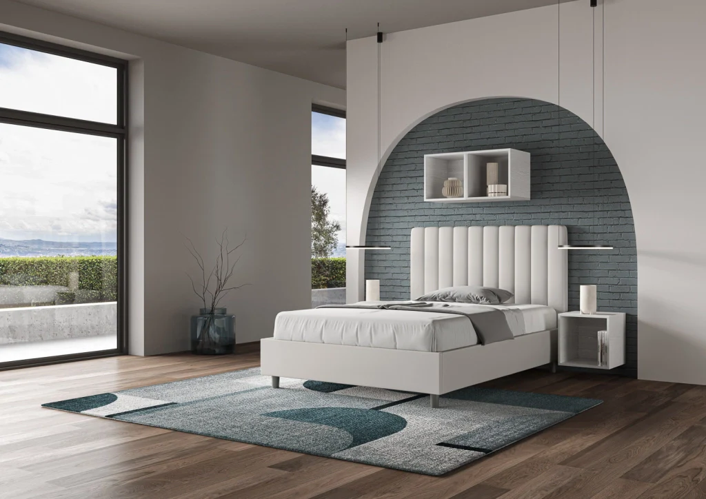 BS COM Letto una piazza e mezza senza rete imbottito 130x200 similpelle bianco - Image 2