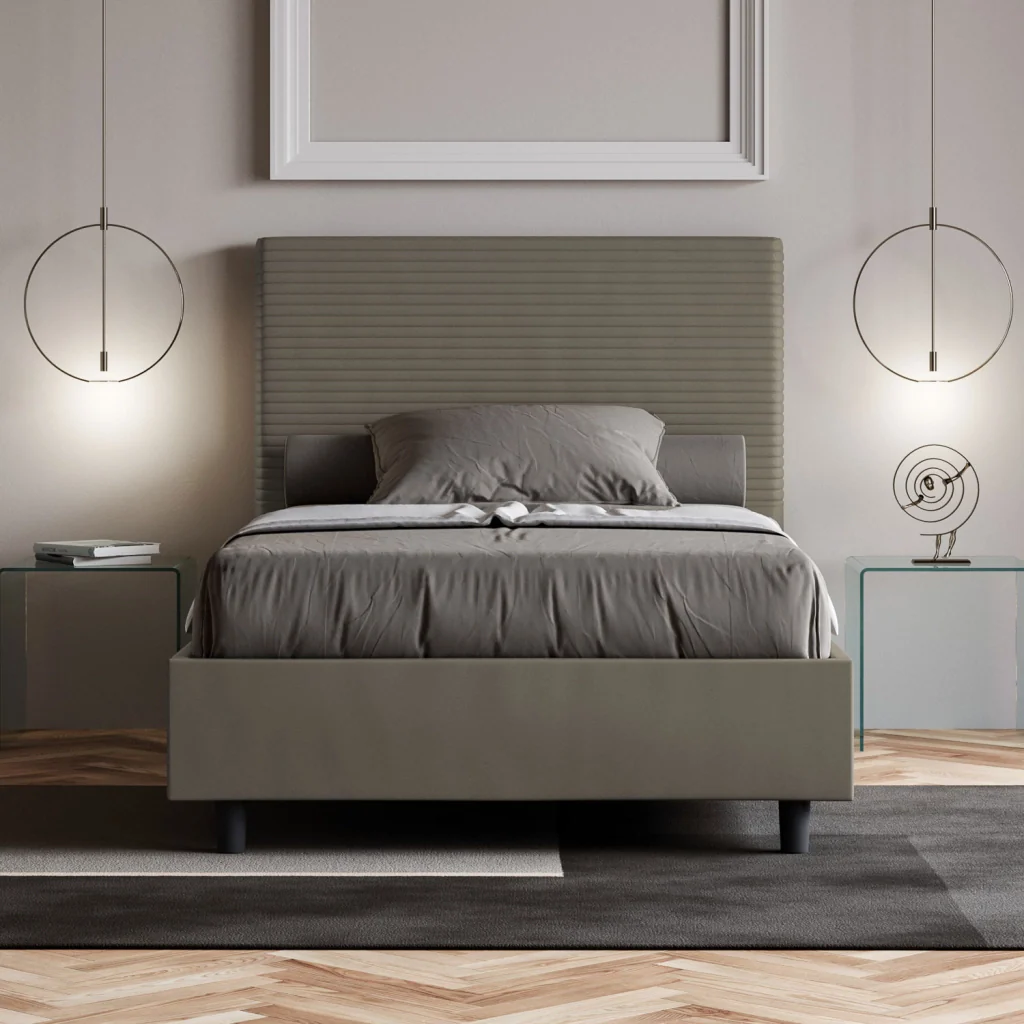 BS COM Letto una piazza e mezza senza rete imbottito 130x200 similpelle cappuccino - Image 3