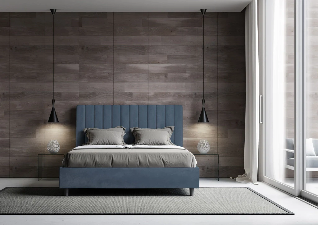 BS COM Letto una piazza e mezza senza rete imbottito 130x210 microfibra blu - Image 2
