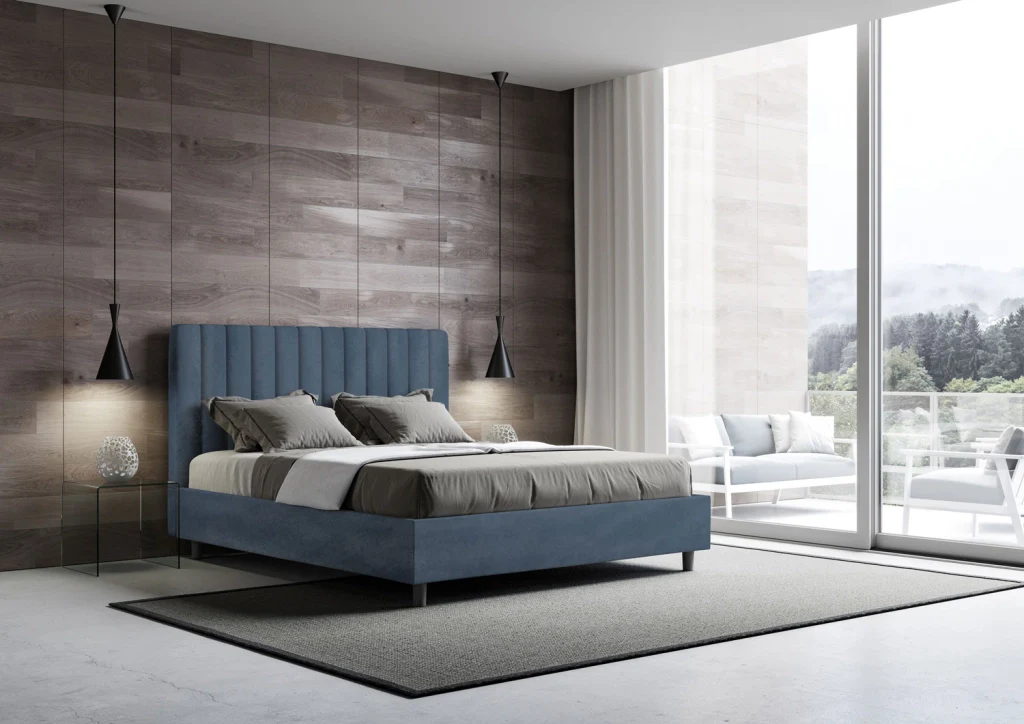 BS COM Letto una piazza e mezza senza rete imbottito 130x210 microfibra blu - Image 3