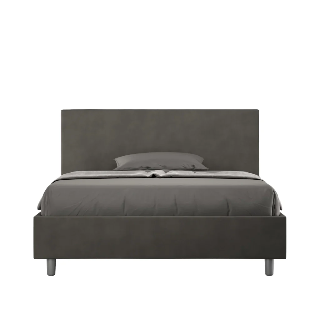 BS COM Letto una piazza e mezza senza rete imbottito 130x210 microfibra grigio