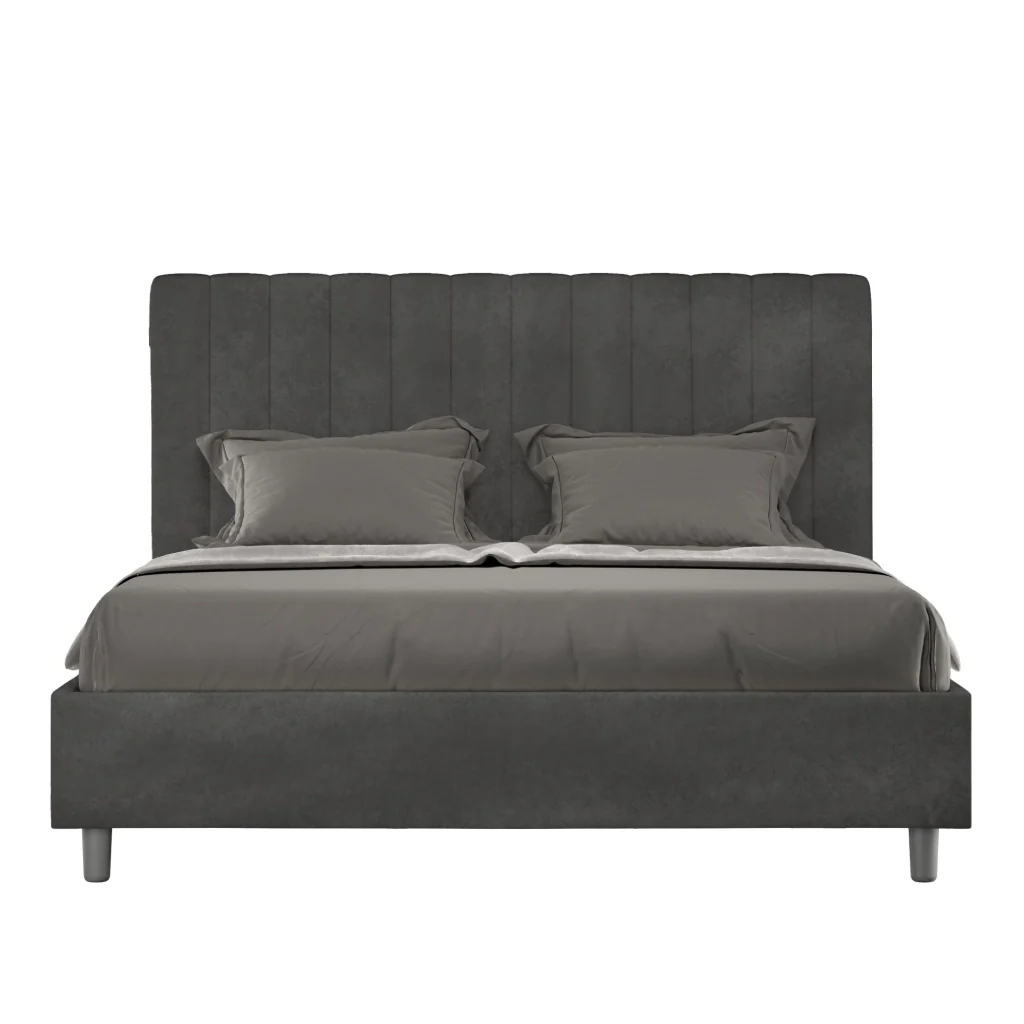 BS COM Letto una piazza e mezza senza rete imbottito 130x210 microfibra grigio