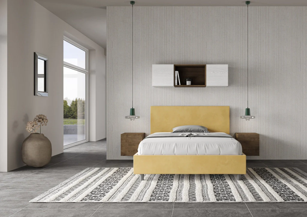 BS COM Letto una piazza e mezza senza rete imbottito 130x210 microfibra ocra - Image 3