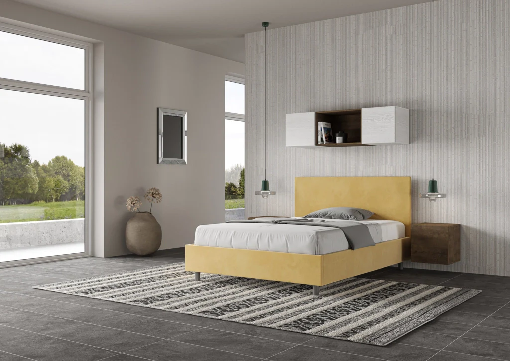 BS COM Letto una piazza e mezza senza rete imbottito 130x210 microfibra ocra - Image 4