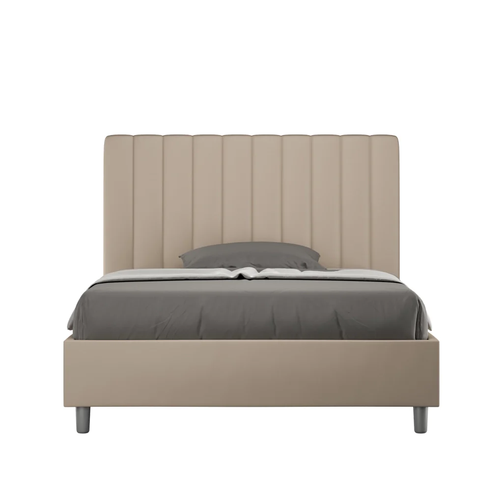BS COM Letto una piazza e mezza senza rete imbottito 130x210 similpelle tortora