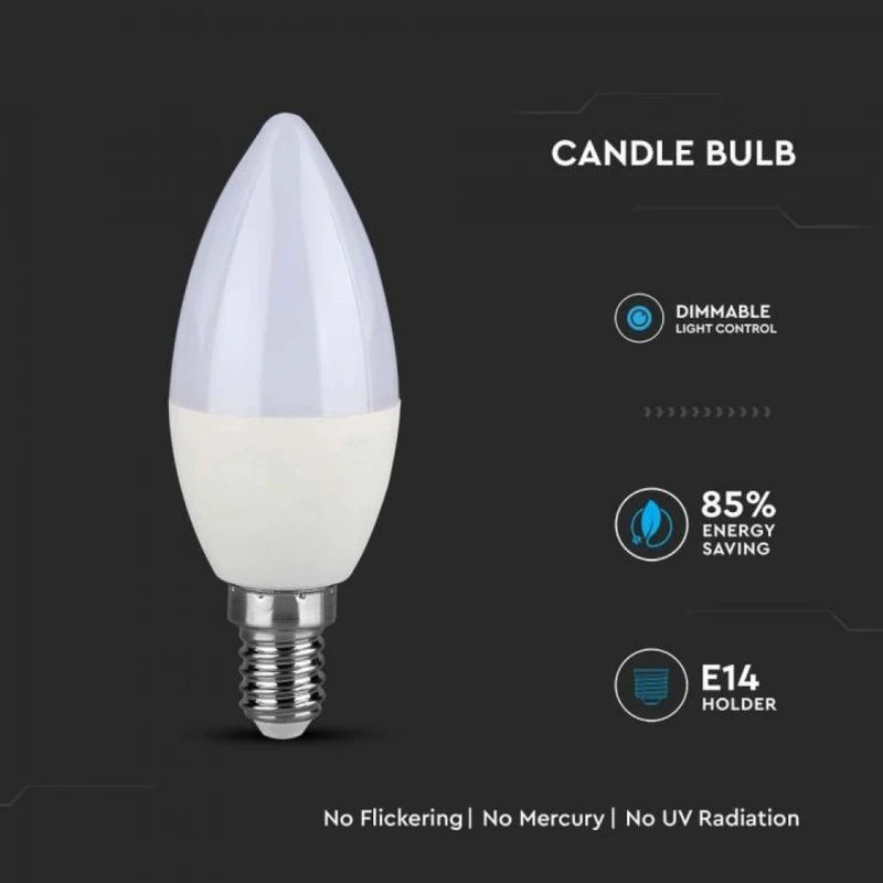 Lampadina LED Chip Samsung E14 C37 5,5W a Candela Dimmerabile SKU-20045, Disponibili 3000K 4000K 6400K (Bianco Neutro 4000K) - Image 6