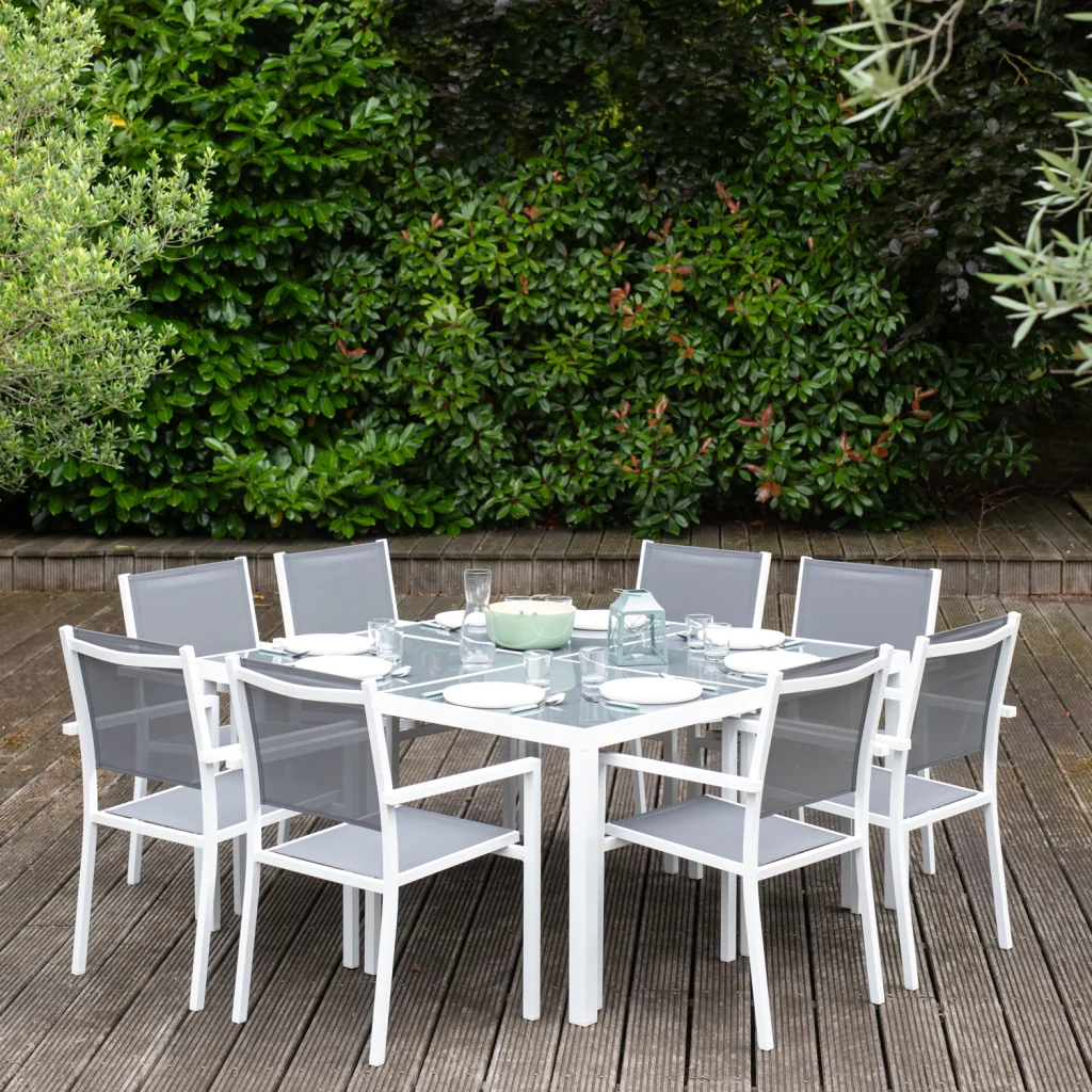 CAGLIARISet di mobili da giardino in textilene grigio 8 posti - alluminio bianco - Image 2
