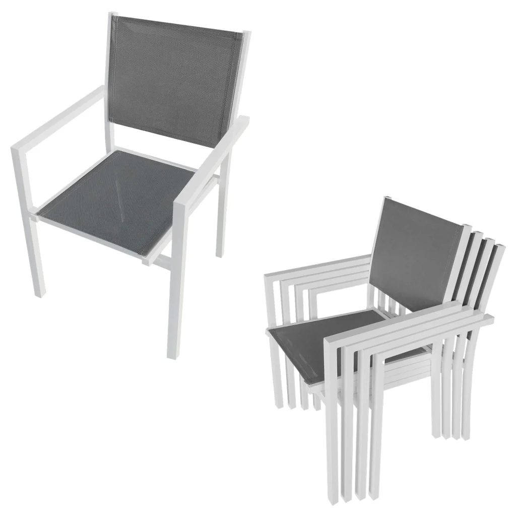 CAGLIARISet di mobili da giardino in textilene grigio 8 posti - alluminio bianco - Image 3