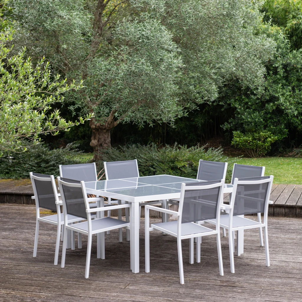 CAGLIARISet di mobili da giardino in textilene grigio 8 posti - alluminio bianco - Image 7