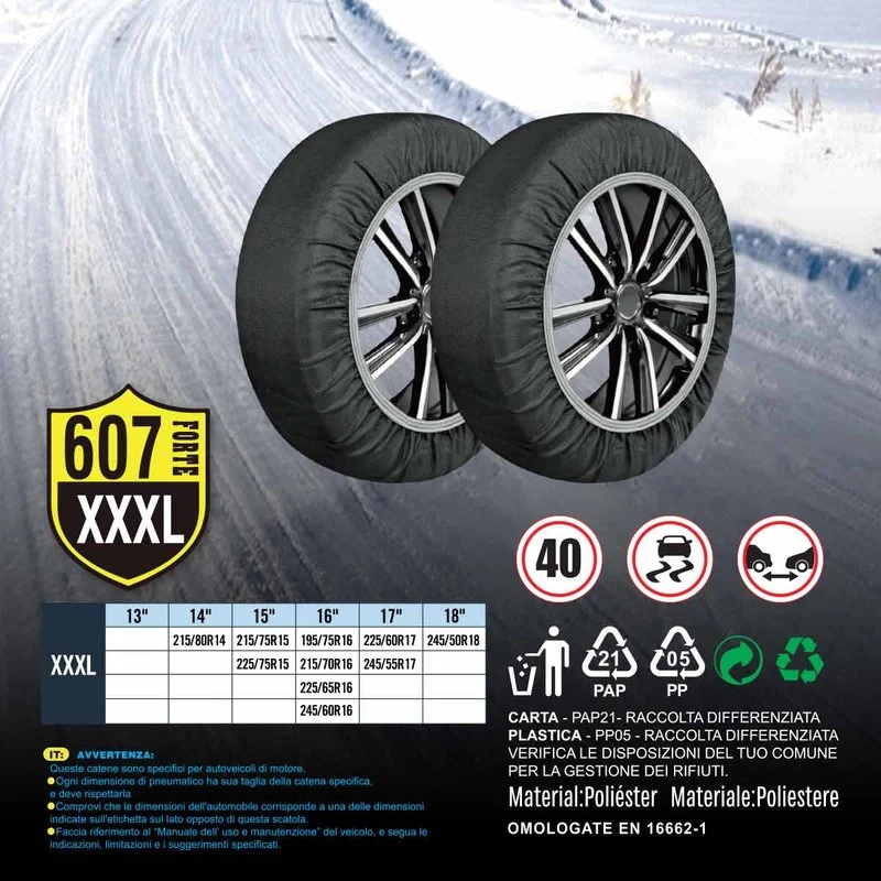 Calze Da Neve per Auto Omologate EN 16662-1-2020 Colore Nero Misura XXXL Catena Tessile Per Pneumatici - Image 4