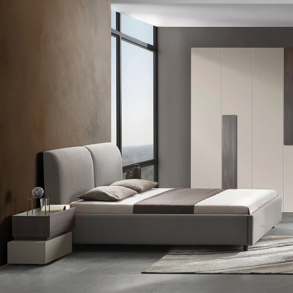 Camera da letto Kendra con letto contenitore imbottito e armadio 6 ante battenti colore tortora noce - Image 5