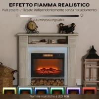 Camino Elettrico 1800W Regolabile con Fiamma 3D, Ripiano, Timer e Telecomando, 105x27x97 cm, color Legno - Image 4