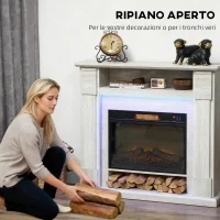 Camino Elettrico 1800W Regolabile con Fiamma 3D, Ripiano, Timer e Telecomando, 105x27x97 cm, color Legno - Image 5