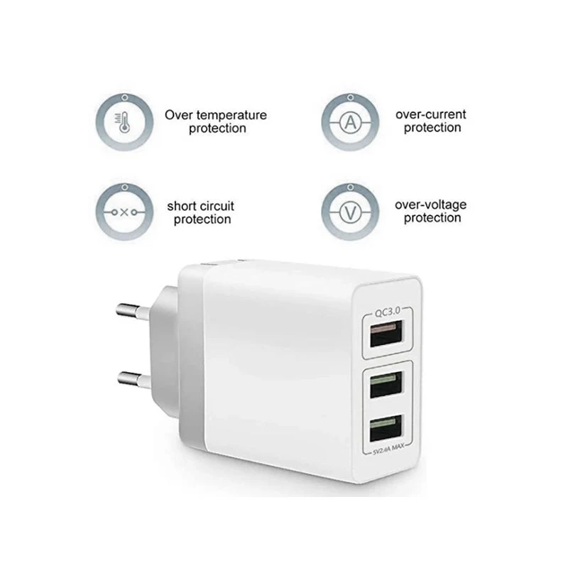 Caricatore 3 Porte USB QC3.0 USB-A 5V 2,1A Ricarica Veloce - Image 3