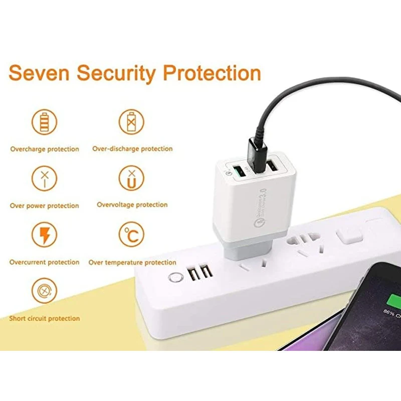 Caricatore 3 Porte USB QC3.0 USB-A 5V 2,1A Ricarica Veloce - Image 4