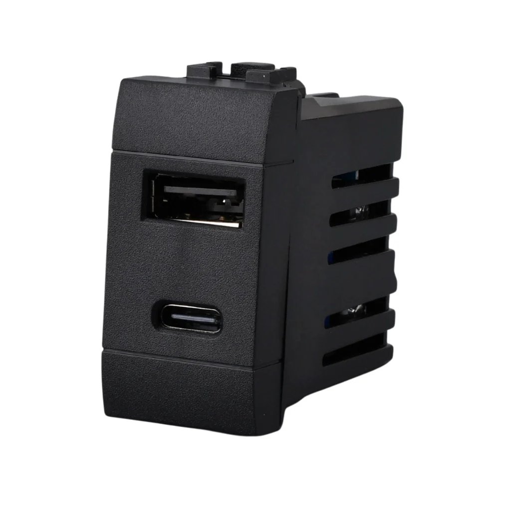 Caricatore USB A QC + USB C PD 20W MBL Nero 1M Compatibile Bticino Living International BLN3002