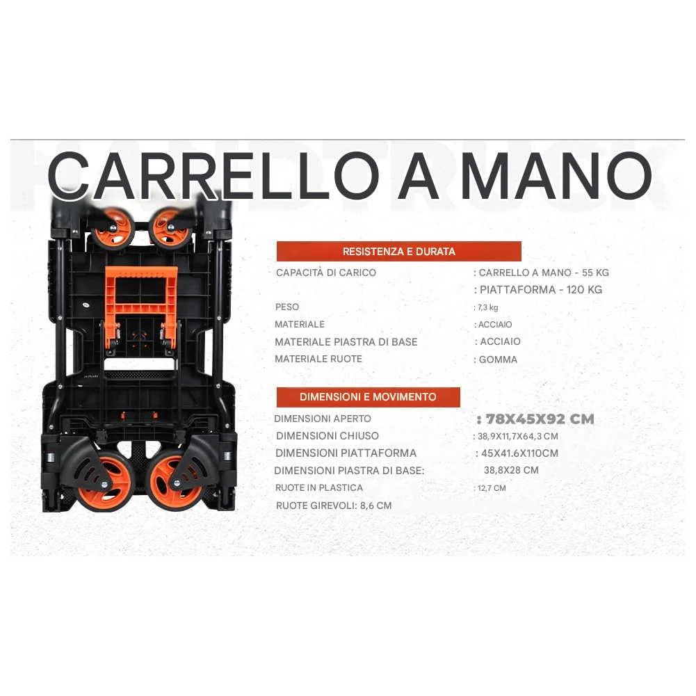 Carrello 2-in-1 Pieghevole con Piattaforma Carrellino Trasporto Pacchi Max 120kg - Image 10