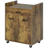 Carrello da Cucina con Cassetto, Armadietto e 4 Ruote in Legno, 60x40x77cm, Marrone Rustico - Image 10