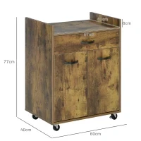 Carrello da Cucina con Cassetto, Armadietto e 4 Ruote in Legno, 60x40x77cm, Marrone Rustico - Image 3