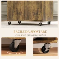 Carrello da Cucina con Cassetto, Armadietto e 4 Ruote in Legno, 60x40x77cm, Marrone Rustico - Image 6