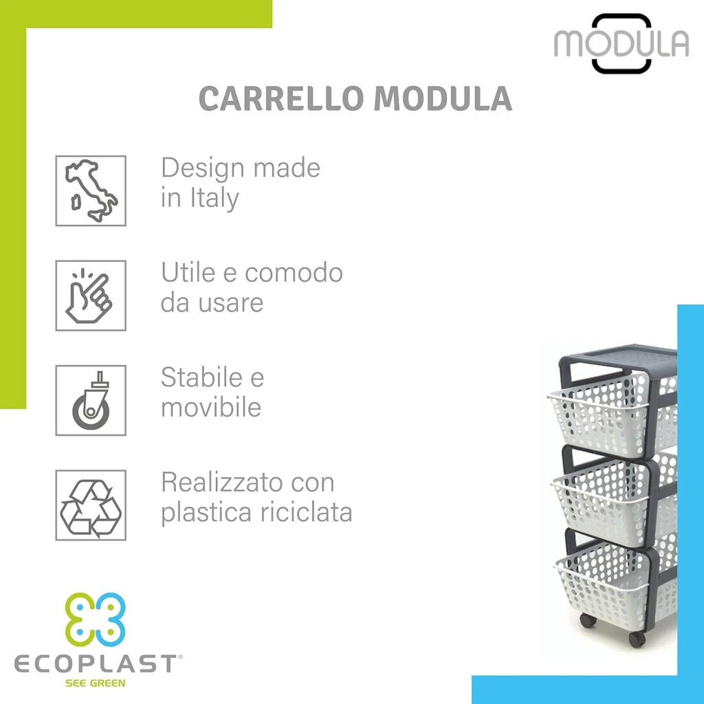 CARRELLO DA CUCINA CON CESTELLI 'MODULA' col. ghiaccio  - ECOPLAST - Image 3