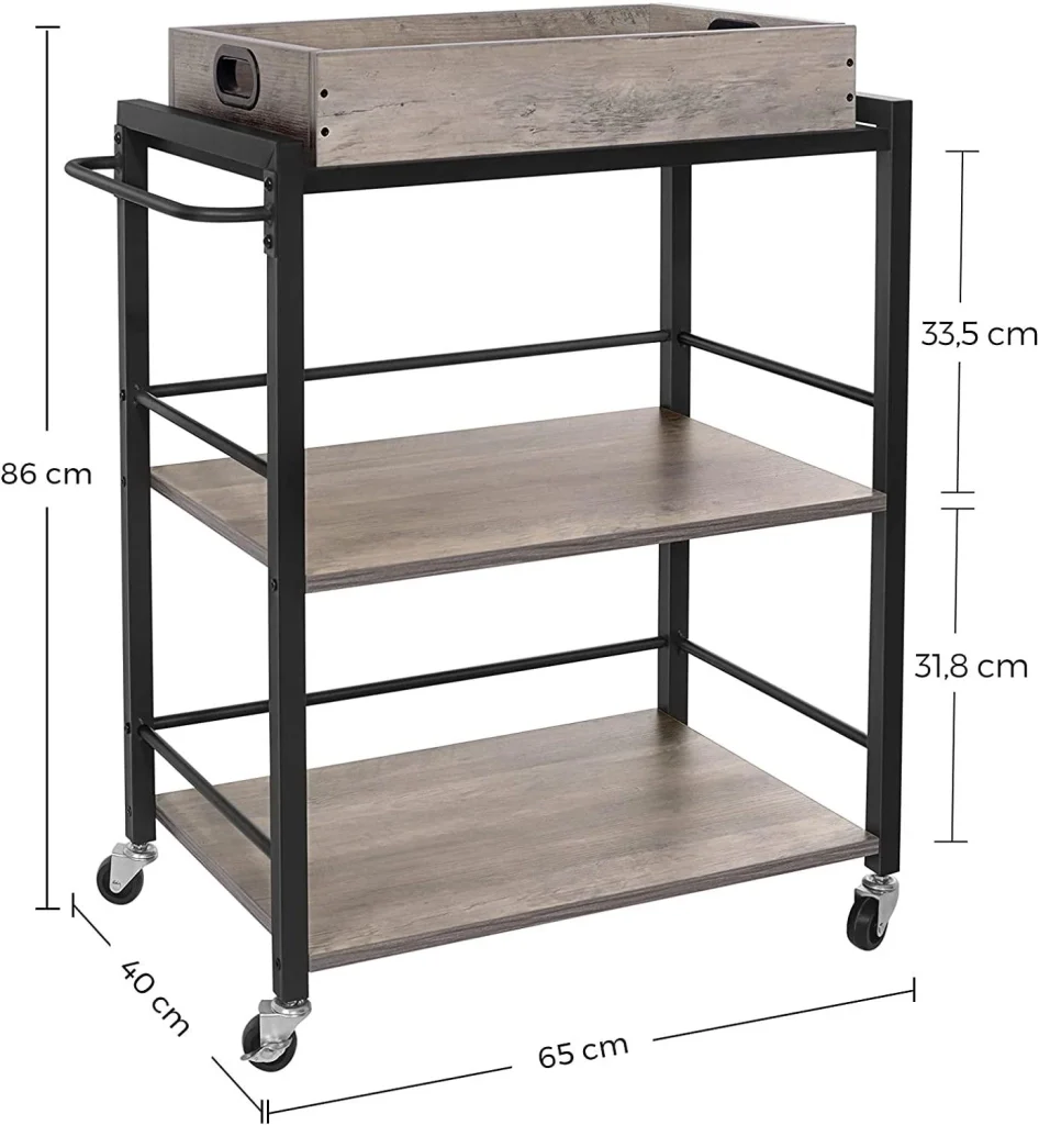 Carrello da cucina in stile industriale con piano rimovibile piedini regolabili e ruote struttura in acciaio 65 x 40 x 86 cm beige e nero 12_0002454 - Image 2