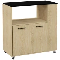 Carrello da Cucina in Truciolato con Ripiano Aperto, Armadietto a 2 Ante e Scaffale Laterale, 75x40x80.5 cm - Image 10