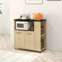 Carrello da Cucina in Truciolato con Ripiano Aperto, Armadietto a 2 Ante e Scaffale Laterale, 75x40x80.5 cm - Image 2