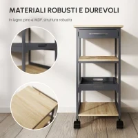 Carrello da Cucina Portavivande con Cassetto, 2 Ripiani e Vassoio Estraibile, 37x37x76cm, Grigio - Image 6