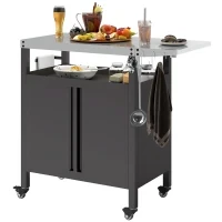 Carrello per Barbecue con Armadietto, Ripiano Aperto e Tavolino Laterale, in Acciaio Inox, 116x50x93 cm, Nero - Image 10