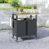 Carrello per Barbecue con Armadietto, Ripiano Aperto e Tavolino Laterale, in Acciaio Inox, 116x50x93 cm, Nero - Image 3