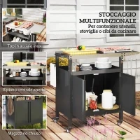 Carrello per Barbecue con Armadietto, Ripiano Aperto e Tavolino Laterale, in Acciaio Inox, 116x50x93 cm, Nero - Image 4