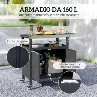 Carrello per Barbecue con Armadietto, Ripiano Aperto e Tavolino Laterale, in Acciaio Inox, 116x50x93 cm, Nero - Image 5