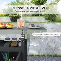 Carrello per Barbecue con Armadietto, Ripiano Aperto e Tavolino Laterale, in Acciaio Inox, 116x50x93 cm, Nero - Image 7