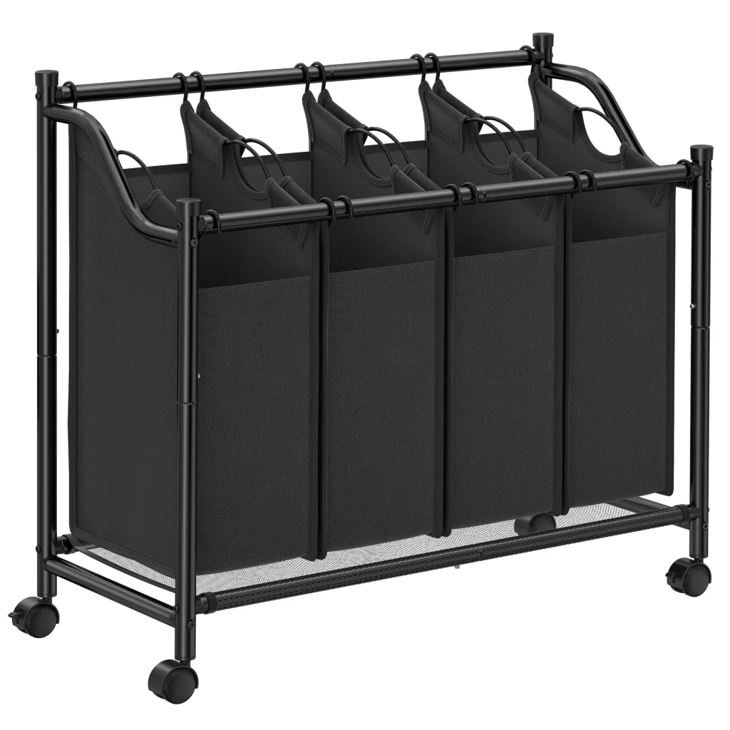Carrello portabiancheria cesto portabiancheria cesto portabiancheria con 4 sacchi estraibili cesto portabiancheria resistente con ruote 4 x 35 litri nero 12_0004997