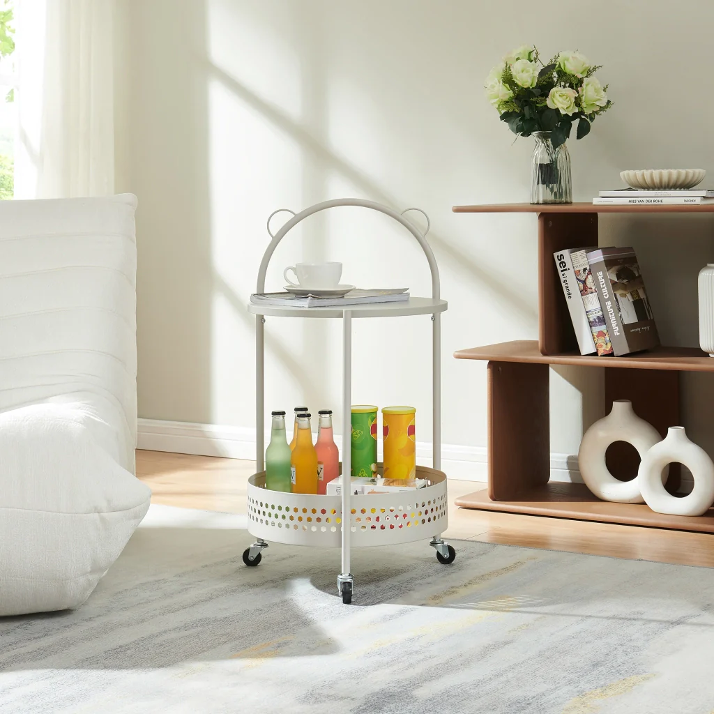 Carrello Portaoggetti Jässaatka a Rotelle Tavolino Rotondo in Acciaio con 2 Ripiani 76 x Ø40 cm - Grigio [en.casa] - Image 2