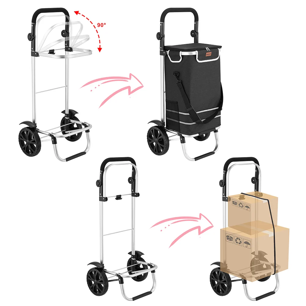 Carrello Spesa Pieghevole 50LT con Borsa Termica Trolley Porta Spesa 2 Ruote Nero - Image 7