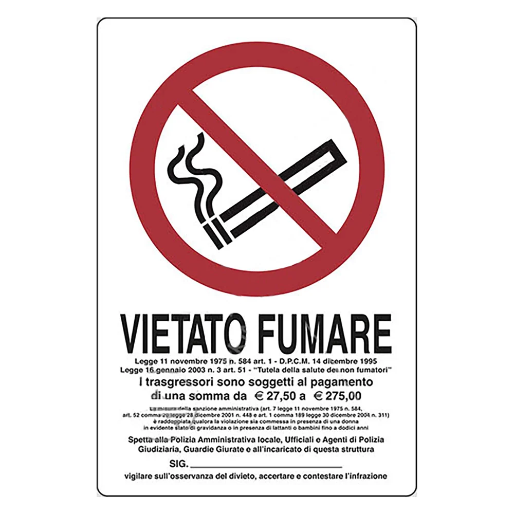 CARTELLO SEGNALETICA VIETATO FUMARE - LEGGE 11 NOVEMBRE 1975, N. 584  - EUROSIGNALS