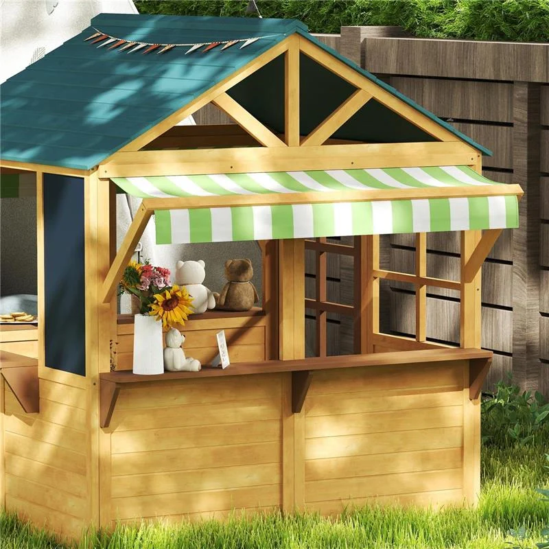 CASETTA PER BAMBINI 3-8 ANNI CON 5 FINESTRE E 2 LAVAGNE IN LEGNO DI ABETE 173X117X144 CM MARRONE E BLU - Image 6