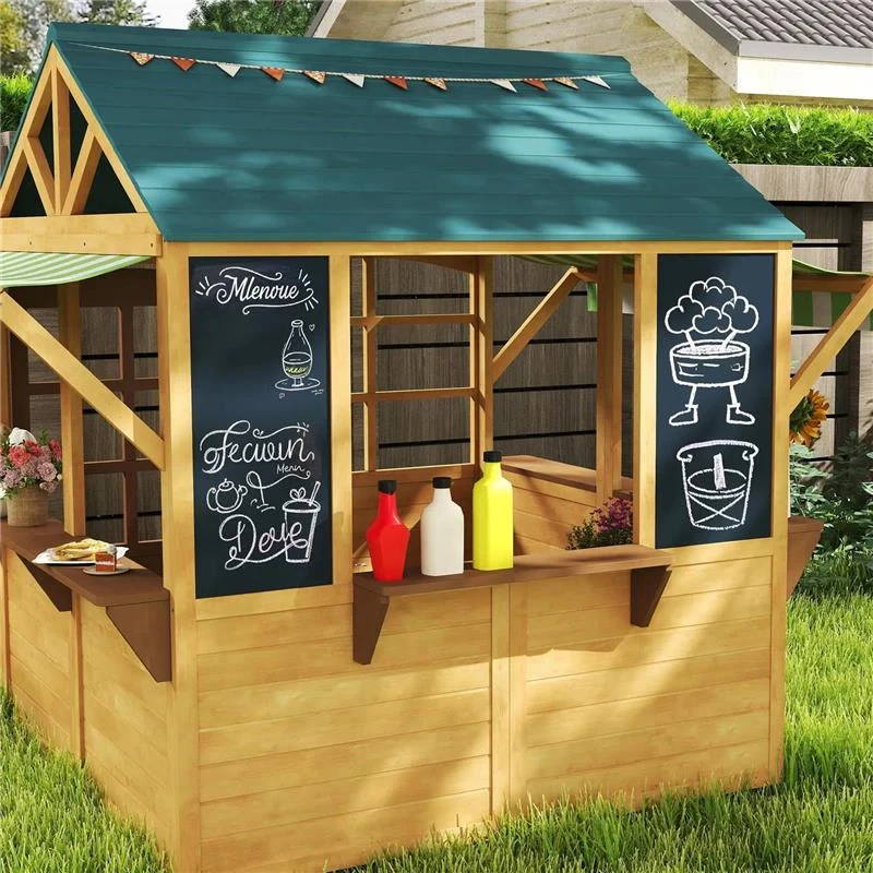 CASETTA PER BAMBINI 3-8 ANNI CON 5 FINESTRE E 2 LAVAGNE IN LEGNO DI ABETE 173X117X144 CM MARRONE E BLU - Image 7
