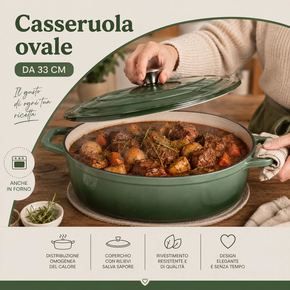 Casseruola Pesante 33 cm Verde Ghisa Pentola Olandese Alta Conservazione Calore - Image 5