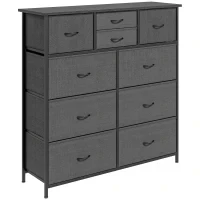 Cassettiera 10 Cassetti Moderna in Tessuto non Tessuto, Acciaio e MDF, 100x30x100 cm, Nera