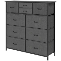 Cassettiera 10 Cassetti Moderna in Tessuto non Tessuto, Acciaio e MDF, 100x30x100 cm, Nera - Image 10