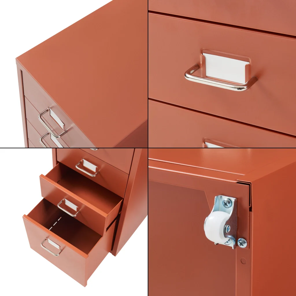 Cassettiera Kökar in Acciaio Mobile Archivio con 5 Cassetti e Rotelle - Rosso Mattone [en.casa] - Image 6