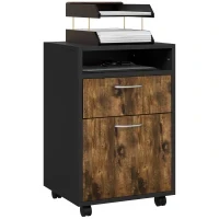 Cassettiera Portadocumenti con Cassetto e Ripiano, 4 Ruote, 40x35x60cm, Marrone e Nero