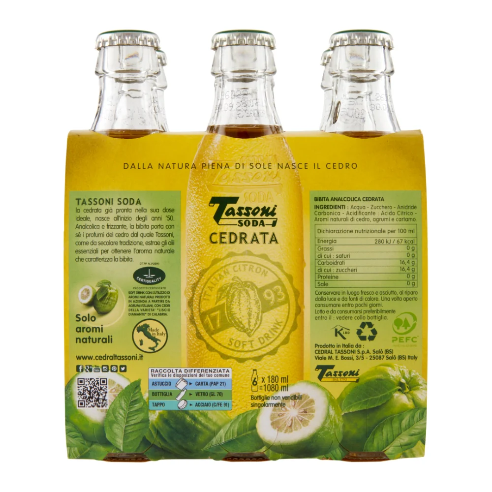 Cedrata tassoni soda con solo aromi naturali confezione da 24 bottiglie da 180 milliliter - Image 4